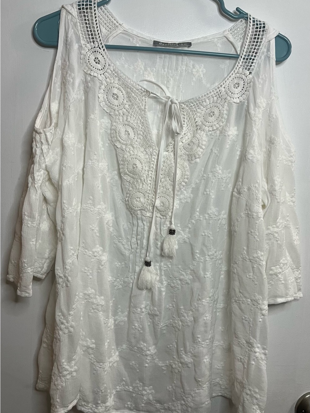 Daniel Rainn Cream Crochet Tie-Front Boho Top